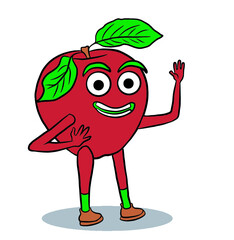 Red apple waving. Happy fruit character giving a positive greeting. isolated figure with white background. vector illustration.