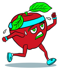 Red apple walking. Tired fruit character running and sweating . isolated figure with white background. vector illustration.