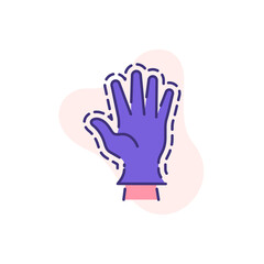 prevention of coronavirus infection single flat line icon isolated on white. Perfect outline symbol Covid 19 pandemic banner. Quality flat design element rubber medical glove on a man hand