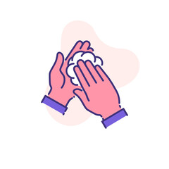 Obraz premium wash your hands thoroughly with soap and water single flat line icon isolated on white. outline symbol clean palms Coronavirus Covid 19 banner wash hands Quality flat element