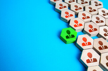 The green man is breaking the company structure. Breakthrough idea. Innovation, fresh look....
