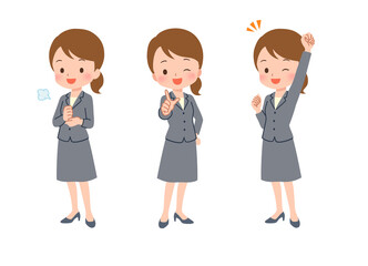 色々なポーズのビジネスウーマンのイラスト
