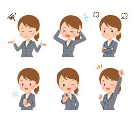 色々なポーズのビジネスウーマンのイラスト