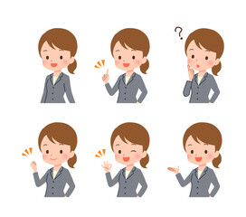色々なポーズのビジネスウーマンのイラスト