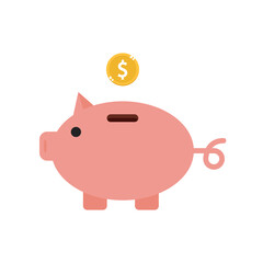 Alcancía. Concepto de caja de ahorros de dinero. Alcancía tipo cerdito. Ilustración vectorial - obrazy, fototapety, plakaty