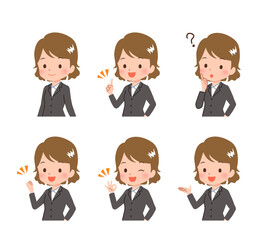 色々なポーズのビジネスウーマンのイラスト