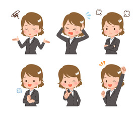 色々なポーズのビジネスウーマンのイラスト