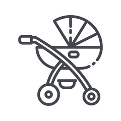 Baby pram sign line icon isolated on transparent background.