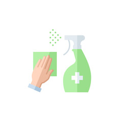 sprayer bottle with spray drops of antiseptic or disinfectant liquid single flat icon isolated on white. outline icon symbol Coronavirus Covid 19 banner disinfect surface flat element
