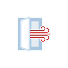 open window with a stream of fresh air, room ventilation single flat icon isolated on white. Perfect outline symbol Coronavirus Covid 19 prevention banner. Quality flat design element