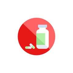pills are prohibited single flat icon isolated on white. Perfect outline symbol Prevention Coronavirus Covid 19 pandemic banner. flat design warning without medicine drugs free