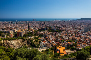 Obraz premium view of the panorma of Barcelona from (Spain) from MUHBA Turó de la Rovira