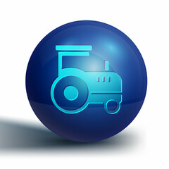 Blue Tractor icon isolated on white background. Blue circle button. Vector