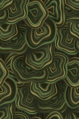 Seamless pattern with wood mushrooms having an agate structure. Densely spaced objects with a layered structure. Earthy, natural colors. Vector background.