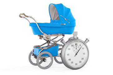 Stopwatch with baby stroller, 3D rendering