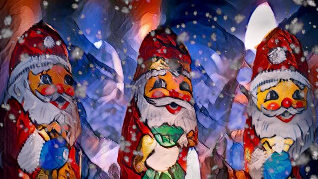 Weihnachtsmanntrio im Schnee