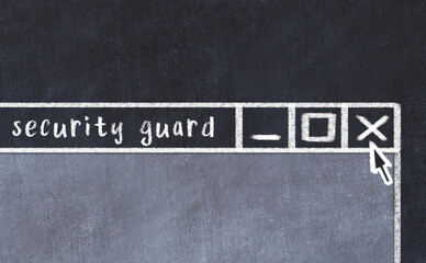 Concept of dealing with problem. Chalk drawing of closing browser window with caption security guard