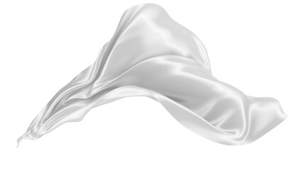 Fototapeta premium Beautiful flowing cloth flying in the wind. White wavy silk or satin. Abstract element for design. 3D rendering image. Image isolated on a white background.