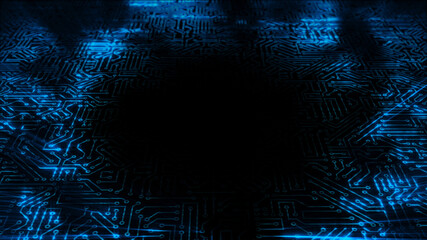 3D rendering of an electrical pulse passing through the circuits of a microcircuit
