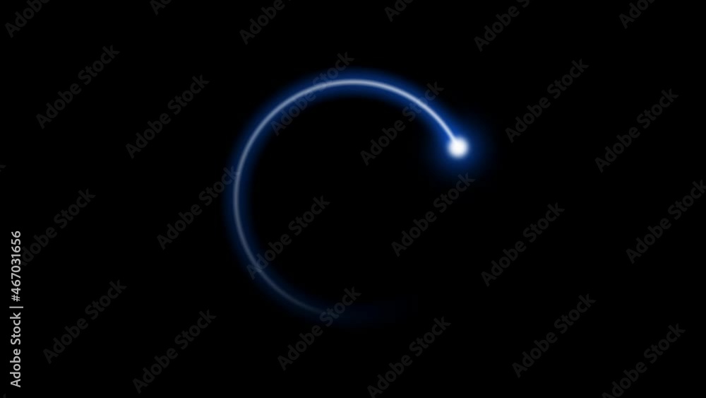 Poster technology loading circle of modern blue neon rotating progress bar on black background. 4k animatio