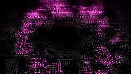 Obraz premium 3D rendering of an electrical pulse passing through the circuits of a microcircuit