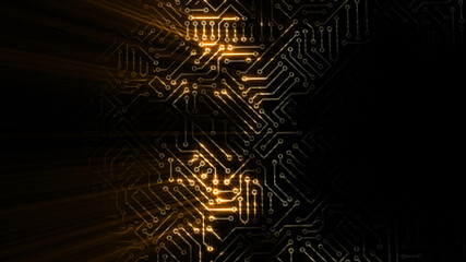 3D rendering of an electrical pulse passing through the circuits of a microcircuit