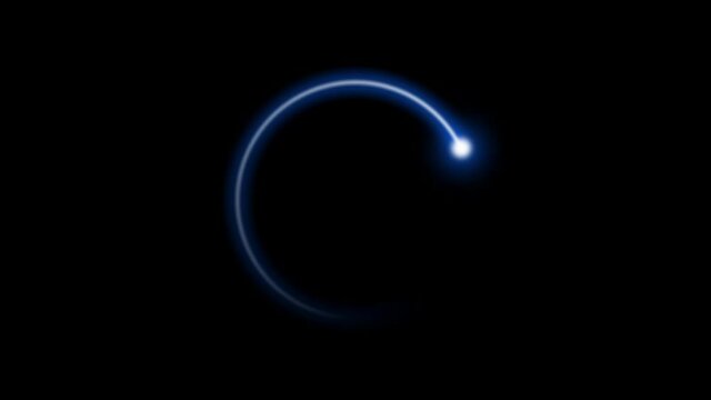 Technology loading circle of modern blue neon rotating progress bar on black background. 4K animation