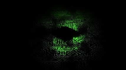 3D rendering of an electrical pulse passing through the circuits of a microcircuit