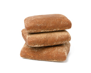 baked rectangular rye flour buns on white isolated background