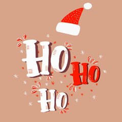 Hand drawn vector Merry Christmas rough freehand graphic greeting design element with handwritten modern calligraphy phase Ho ho ho isolated on beuge  background.Ho ho ho - Hand written lettering 
