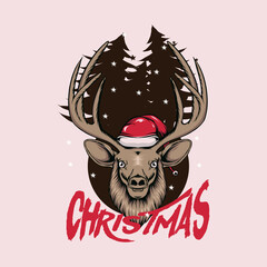 christmas reindeer illustration for t-shirt design and print
