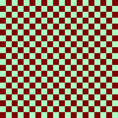 Two color checkerboard. Maroon and Mint colors of checkerboard. Chessboard, checkerboard texture. Squares pattern. Background.