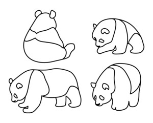 Set of Panda Bear with Black Outline in White Background. Isolated animal outline for coloring