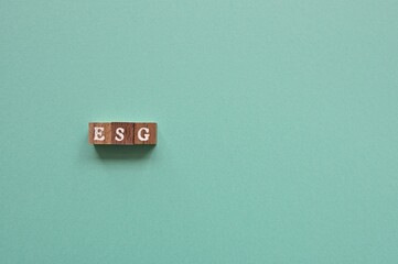 The word cubes formed ESG It's an abbreviation for Environment, Social, Governance. Copy space available.