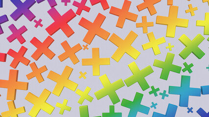 Fototapeta na wymiar Rainbow crosses, colorful pattern. Abstract illustration, 3d render.
