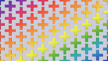 Rainbow crosses, colorful pattern. Abstract illustration, 3d render.