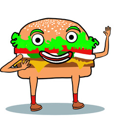 Sandwich waving. Happy lunch character giving a positive greeting. isolated figure with white background. vector illustration.