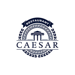 Classic Vintage Retro Label Badge Ancient Greek Coin with Pillar Column, Laurel Wreath, Border Pattern Emblem Logo Design Template