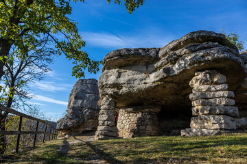 Cave-temple of pre-Christian time Pagan IX century in the village of Monastyrok in Ukraine
