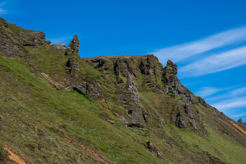Beautiful rock formations of Thakgil canyon in Iceland