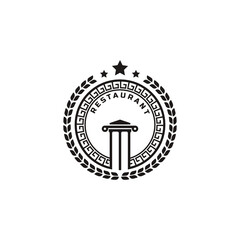 Classic Vintage Retro Label Badge Ancient Greek Coin with Pillar Column, Laurel Wreath, Border Pattern Emblem Logo Design Template