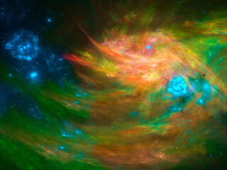 Fototapeta premium Colored strokes and glowing dots - abstract space theme background
