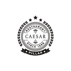 Classic Vintage Retro Label Badge Ancient Greek Coin with Pillar Column, Laurel Wreath, Border Pattern Emblem Logo Design Template