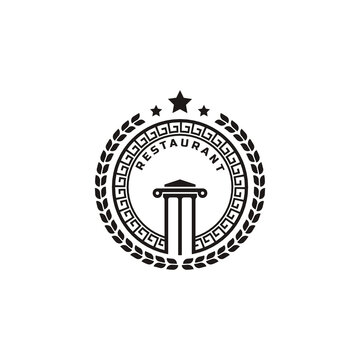 Classic Vintage Retro Label Badge Ancient Greek Coin with Pillar Column, Laurel Wreath, Border Pattern Emblem Logo Design Template