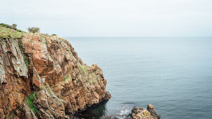 Hovs Hallar nature reserve on a cloudy autumn day in October in Sweden. Popular destination for hiking and mountain climbing. 