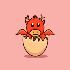 cute baby dragon hatch from egg cartoon illustration vector editable for icon or decoration