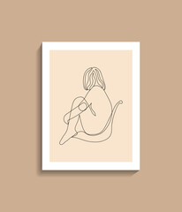 lonely women with abstract line art drawing, hand painted, Continuous line vector editable for interiors or social media post