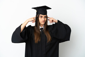 Young university graduate isolated on white background having doubts and thinking