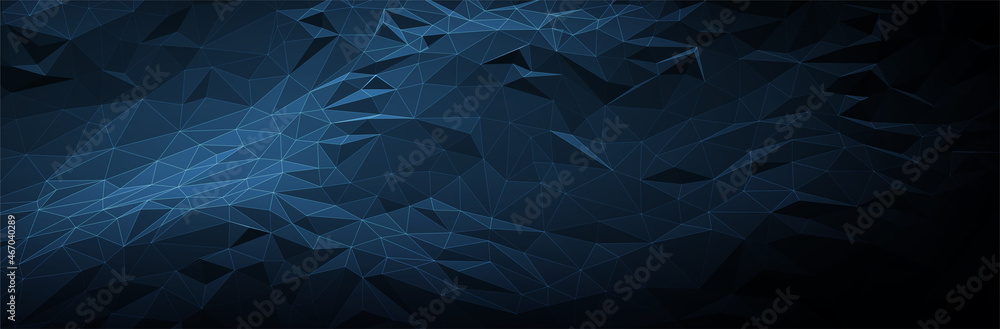 Poster abstract blue background. dark low poly triangle pattern. virtual computer landscape. technology sty