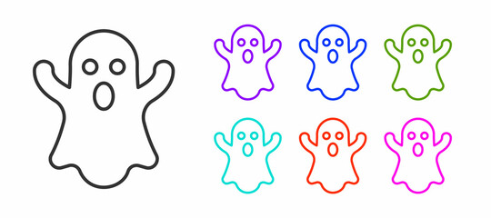 Black line Ghost icon isolated on white background. Happy Halloween party. Set icons colorful. Vector